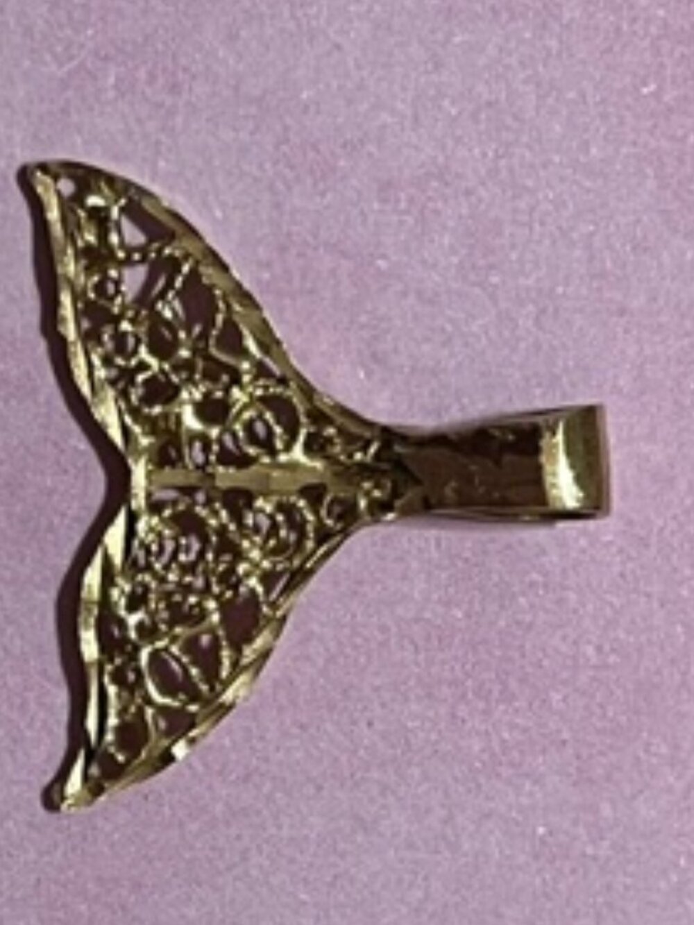 14K Gold Filagree Whale Tail Pendant